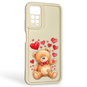 Чехол силиконовый оригинальный Soft Touch с 3D принтом милый мишка для Xiaomi Redmi Note 11 Pro молочный (Полная защита камеры) 0043809 фото