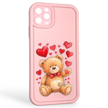 Чехол силиконовый оригинальный Soft Touch с 3D принтом милый мишка для Apple iPhone 11 Pro Max розовый (Полная защита камеры) 0043184 фото