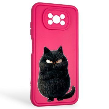 Чохол силіконовий оригінальний Soft Touch з 3D принтом злого кота для Xiaomi Poco X3 Pro малиновий (Повний захист камери) 0046606 фото