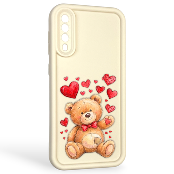 Чехол силиконовый оригинальный Soft Touch с 3D принтом милый мишка для Samsung Galaxy A50s (SM-A507F) молочный (Полная защита камеры) 0043462 фото