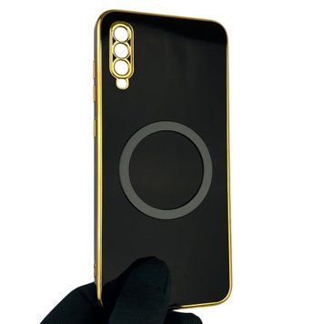 Чехол для Samsung Galaxy A70 SM-A705F с кольцом MagSafe с золотой окантовкой на самсунг а70 черный gs1 0021535 фото