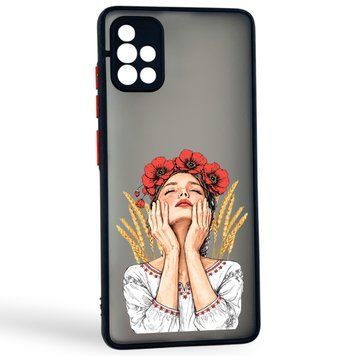 Чохол для телефона Samsung Galaxy A51 (SM-A515F) с 3D принтом дівчина маки колоски із захистом камери чорний 0059256 фото