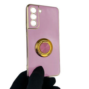 Чехол для Samsung Galaxy S21 FE SM-G990B с кольцом-подставкой с золотой окантовкой на самсунг с21 фе черничный gs1 0020689 фото