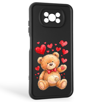 Чехол силиконовый оригинальный Soft Touch с 3D принтом милый мишка для Xiaomi Poco X3 черный (Полная защита камеры) 0043613 фото