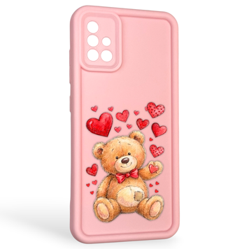 Чехол силиконовый оригинальный Soft Touch с 3D принтом милый мишка для Samsung Galaxy A51 (SM-A515F) розовый (Полная защита камеры) 0043513 фото
