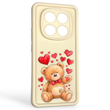 Чехол силиконовый оригинальный Soft Touch с 3D принтом милый мишка для Xiaomi Redmi Note 14 Pro 4G молочный (Полная защита камеры) 0043865 фото