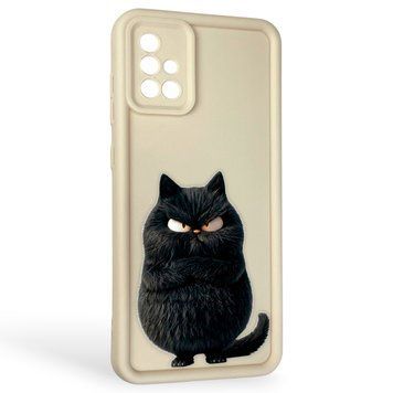 Чехол силиконовый Soft Touch с 3D принтом злой котик для Samsung Galaxy A71 (SM-A715F) молочный (Полная защита камеры) 0047014 фото