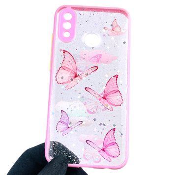 Чохол для Huawei Nova 3E з блискітками з метеликами на хуавей нова 3е рожевий 0037779 фото