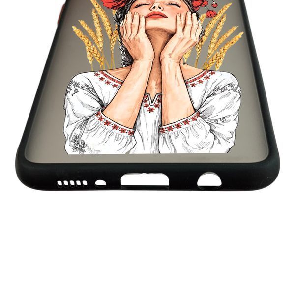 Чохол для телефона Samsung Galaxy A51 (SM-A515F) с 3D принтом дівчина маки колоски із захистом камери чорний 0059256 фото