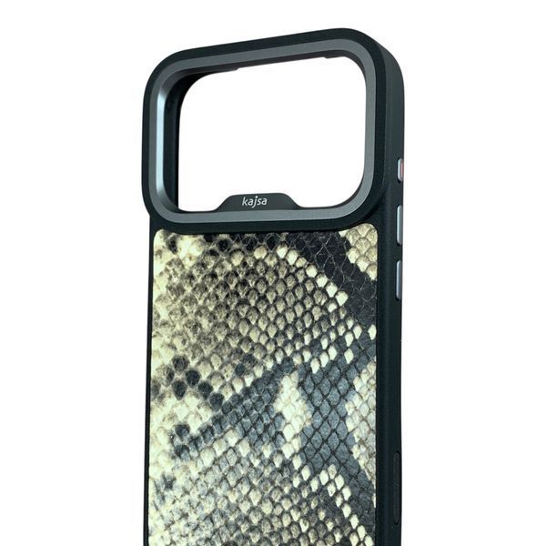 Чохол Kajsa Glamorous Leather Snake для iPhone 17 Pro чорний (MagSafe, металеве кільце камери, преміум) 0062000 фото