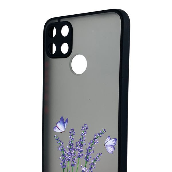 Чохол для телефона Realme C21Y с 3D принтом лаванда з метеликами із захистом камери чорний 0059306 фото