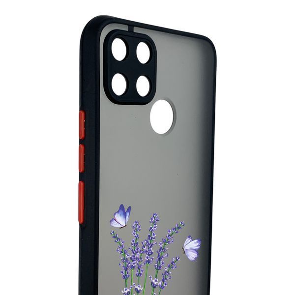 Чохол для телефона Realme C21Y с 3D принтом лаванда з метеликами із захистом камери чорний 0059306 фото