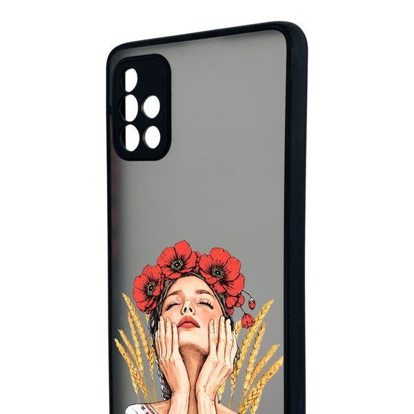Чохол для телефона Samsung Galaxy A51 (SM-A515F) с 3D принтом дівчина маки колоски із захистом камери чорний 0059256 фото