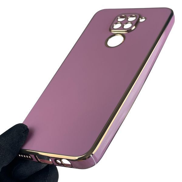 Чохол для Xiaomi Redmi Note 9 глянсовий із золотою окантовкою із захистом камери на сяомі редмі нот 9 бузковий 0008348 фото