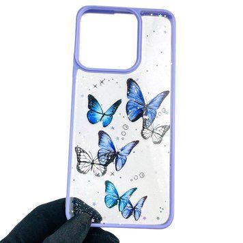 Чехол для Realme C53 с блёстками с бабочками на реалми с53 сиреневый 0037585 фото