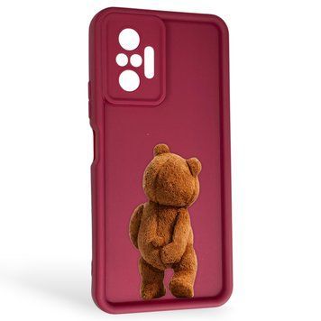 Чехол силиконовый Soft Touch с 3D принтом смешного теда мишки для Xiaomi Redmi Note 10 Pro 4G бордовый (Полная защита камеры) 0049255 фото