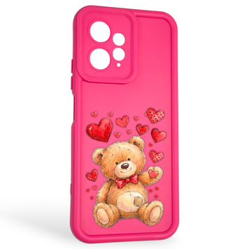 Чохол силіконовий оригінальний Soft Touch з 3D принтом милий ведмедик для Xiaomi Redmi Note 12 4G малиновий (Повний захист камери) 0043818 фото