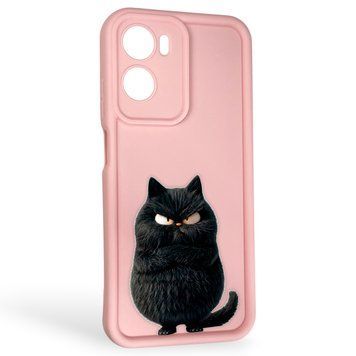 Чехол силиконовый Soft Touch с 3D принтом злой котик для Motorola E15 розовый (Полная защита камеры) 0047083 фото