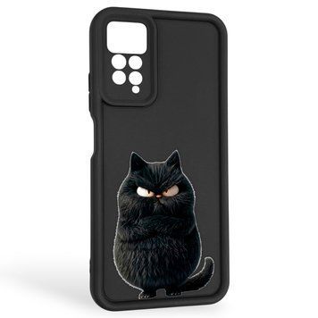 Чехол силиконовый оригинальный Soft Touch с 3D принтом злой котик для Xiaomi Redmi Note 11 Pro черный (Полная защита камеры) 0046815 фото