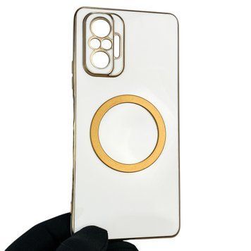 Чехол для Xiaomi Redmi Note 10 Pro 4G с кольцом MagSafe с золотой окантовкой на редми нот 10 про белый gs1 0022600 фото