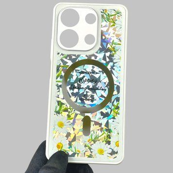 Чохол для Xiaomi Redmi Note 13 4G з 3д ефектом з магнітом магсейф блискучий на сяомі редмі нот 13 4г білий 0012031 фото