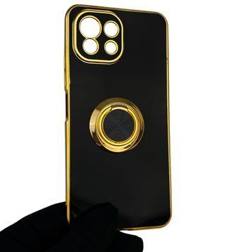 Чохол для Xiaomi Mi 11 Lite з кільцем-підставкою із золотою окантовкою на сяомі мі 11 лайт чорний gs1 0020757 фото
