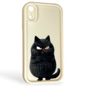 Чохол силіконовий оригінальний Soft Touch з 3D принтом злого кота для Apple iPhone Xr молочний (Повний захист камери) 0046213 фото