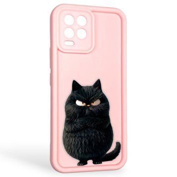 Чехол силиконовый оригинальный Soft Touch с 3D принтом злой котик для Realme 8 Pro розовый (Полная защита камеры) 0046313 фото