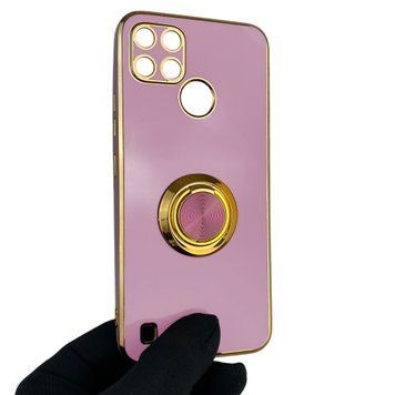 Чехол для Realme C25Y с кольцом-подставкой с золотой окантовкой на реалми с25у черничный gs1 0021040 фото