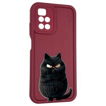 Чехол силиконовый оригинальный Soft Touch с 3D принтом злой котик для Xiaomi Redmi 10 бордовый (Полная защита камеры) 0046615 фото