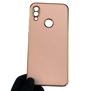 Чехол для Xiaomi Redmi Note 7 глянцевый с золотой окантовкой с защитой камеры на сяоми редми нот 7 розовый 0008341 фото