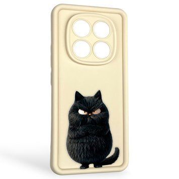 Чехол силиконовый оригинальный Soft Touch с 3D принтом злой котик для Xiaomi Redmi Note 14 Pro 4G молочный (Полная защита камеры) 0046865 фото