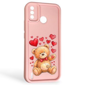 Чохол силіконовий Soft Touch з 3D принтом милий ведмедик для Tecno Spark 6 Go (KE5) рожевий (Повний захист камери) 0045020 фото