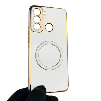 Чохол для TECNO POP 5 LTE (BD4i) з кільцем MagSafe із золотою окантовкою на техно поп 5 лте білий gs1 0021575 фото