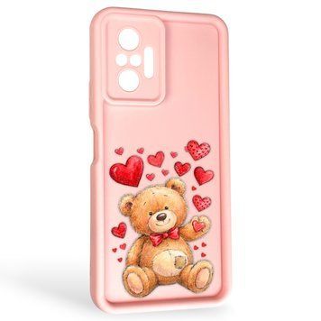 Чехол силиконовый Soft Touch с 3D принтом милый мишка для Xiaomi Redmi Note 10 Pro 4G розовый (Полная защита камеры) 0044860 фото