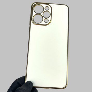 Чехол для Xiaomi Redmi 12 глянцевый с золотой окантовкой с защитой камеры на сяоми редми 12 белый 0008268 фото