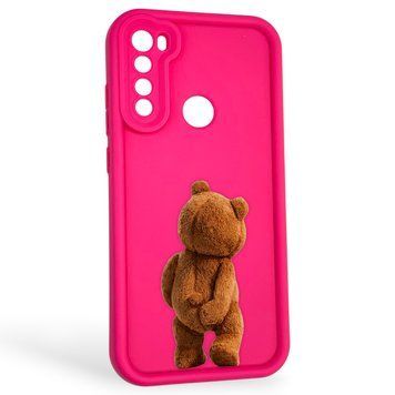 Чехол силиконовый оригинальный Soft Touch с 3D принтом смешного теда мишки для Xiaomi Redmi Note 8 малиновый (Полная защита камеры) 0049088 фото