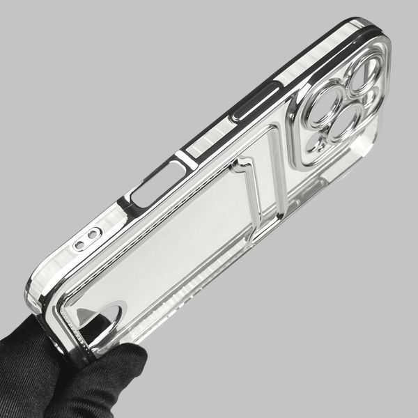 Чехол для Apple iPhone 16 Pro с серебряной окантовкой с карманом для карт на айфон 16 про серебряный 0013032 фото