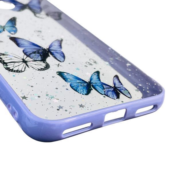 Чехол для Huawei Y6 2019 с блёстками с бабочками на хуавей у6 2019 сиреневый 0037535 фото