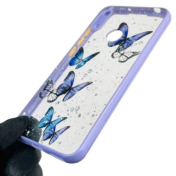 Чехол для Huawei Y6 2019 с блёстками с бабочками на хуавей у6 2019 сиреневый 0037535 фото