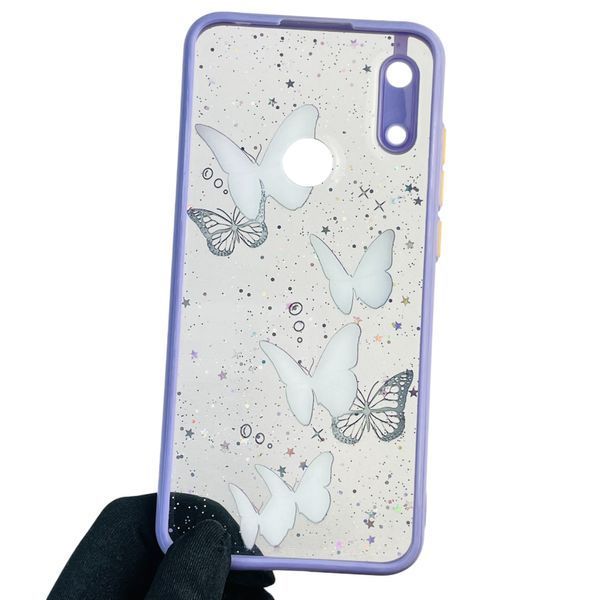 Чехол для Huawei Y6 2019 с блёстками с бабочками на хуавей у6 2019 сиреневый 0037535 фото