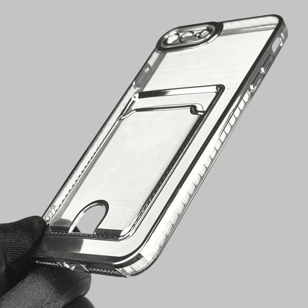 Чохол для Apple iPhone 8 Plus зі срібною окантовкою з кишенькою для карток на айфон 8 плюс срібний 0013189 фото