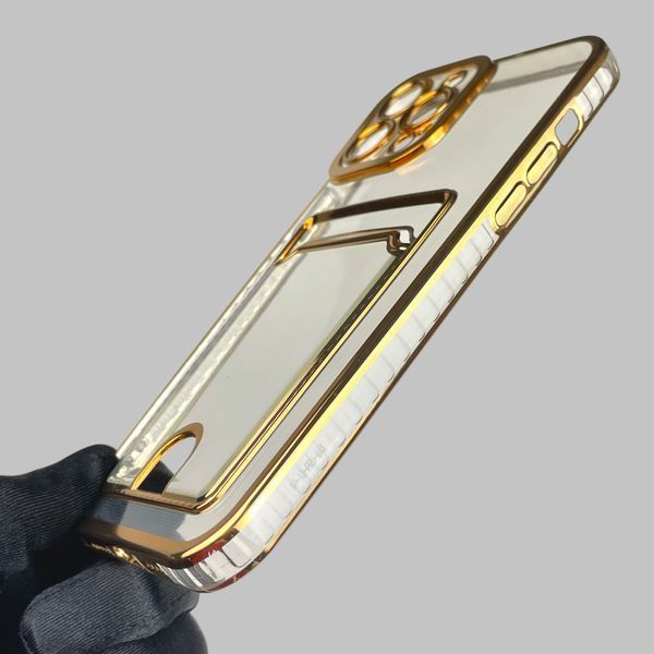 Чохол для Apple iPhone 13 Pro Max із золотою окантовкою з кишенькою для карток на айфон 13 про макс золотий 0013009 фото