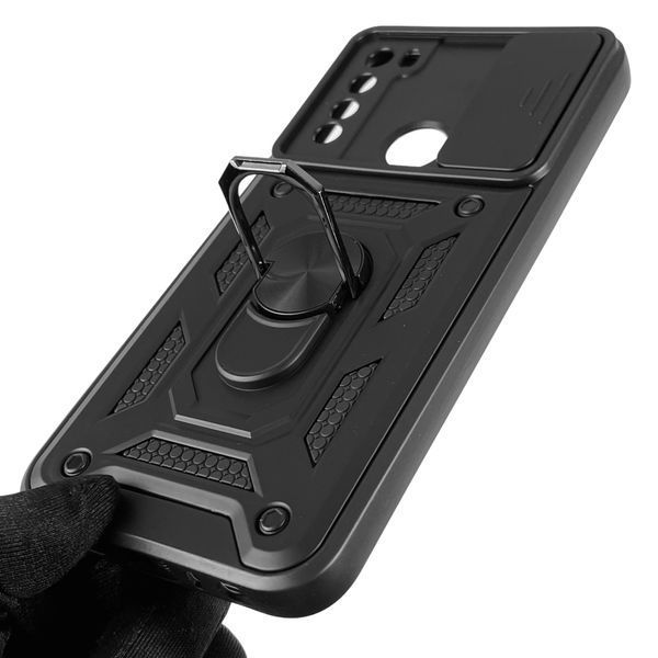 Чехол для Xiaomi Redmi Note 8 бронированный с кольцом со шторкой на камеру на сяоми редми нот 8 чёрный 0008316 фото