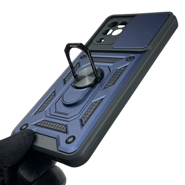 Чохол для Samsung Galaxy M32 (SM-M325) броньований з кільцем-тримачем підставкою зі шторкою на самсунг м32 темно-синій rg1 0016059 фото