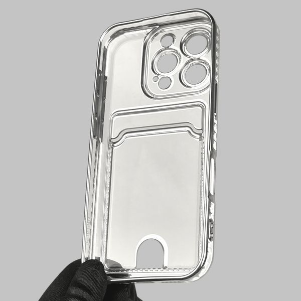 Чехол для Apple iPhone 16 Pro с серебряной окантовкой с карманом для карт на айфон 16 про серебряный 0013032 фото