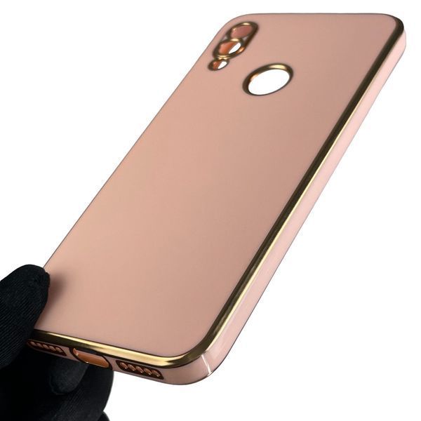 Чехол для Xiaomi Redmi Note 7 глянцевый с золотой окантовкой с защитой камеры на сяоми редми нот 7 розовый 0008341 фото