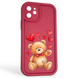 Чохол силіконовий оригінальний Soft Touch з 3D принтом милий ведмедик для Apple iPhone 12 бордовий (Повний захист камери) 0043194 фото 1