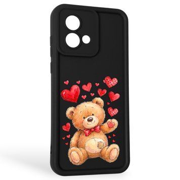 Чехол силиконовый Soft Touch с 3D принтом милый мишка для Motorola Moto G84 (PAYM0011RS) черный (Полная защита камеры) 0044746 фото