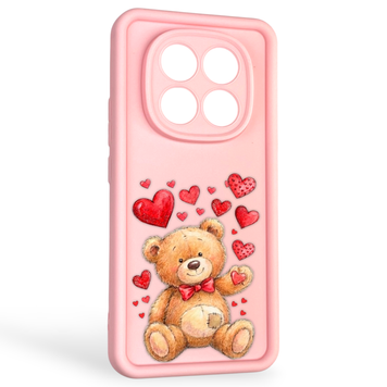 Чехол силиконовый оригинальный Soft Touch с 3D принтом милый мишка для Xiaomi Redmi Note 14 Pro Plus розовый (Полная защита камеры) 0043875 фото